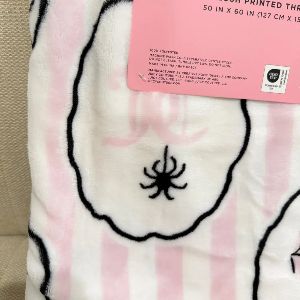 NEW Juicy Couture Home Halloween Plush Printed Throw Spider Web Bow Striped
